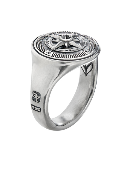 Maritime® Compass Signet Ring, Sterling Silver & Black Diamond